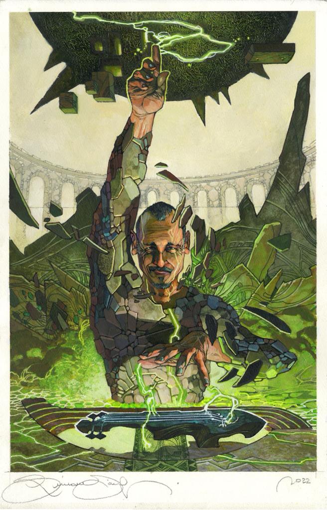 Simone Bianchi, pittore e illustratore toscano   realizza  il disegno Amadeus in versione supereroe