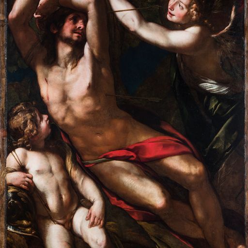 GIULIO CESARE PROCACCINI (Bologna, 1574 – Milano, 1625) San Sebastiano e due angeli 1620 circa olio su tela cm 178 x 122,5 Collezione Gastaldi Rotelli