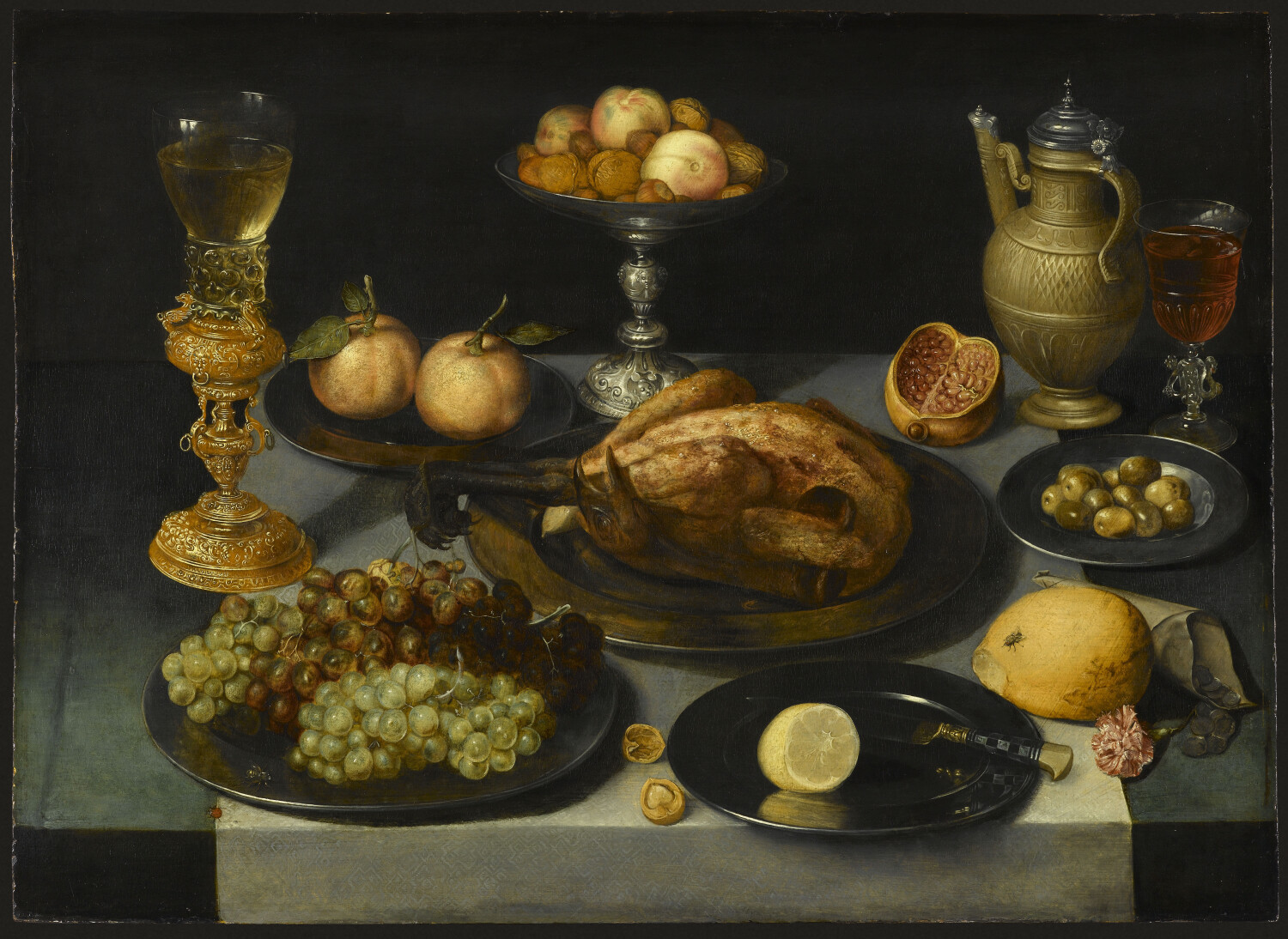 Peter Binoit, Mets, fruits et verres sur une table © RMN - Grand Palais (Musée du Louvre), J