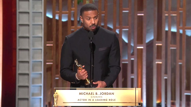 Oscar 2026: discorso di Michael B. Jordan nel ricevere il premio per miglior attore di Sinners